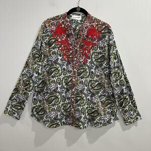 The Nu Vintage Paisley Button Down Embroidery Long Sleeve Blouse Size Large Boho